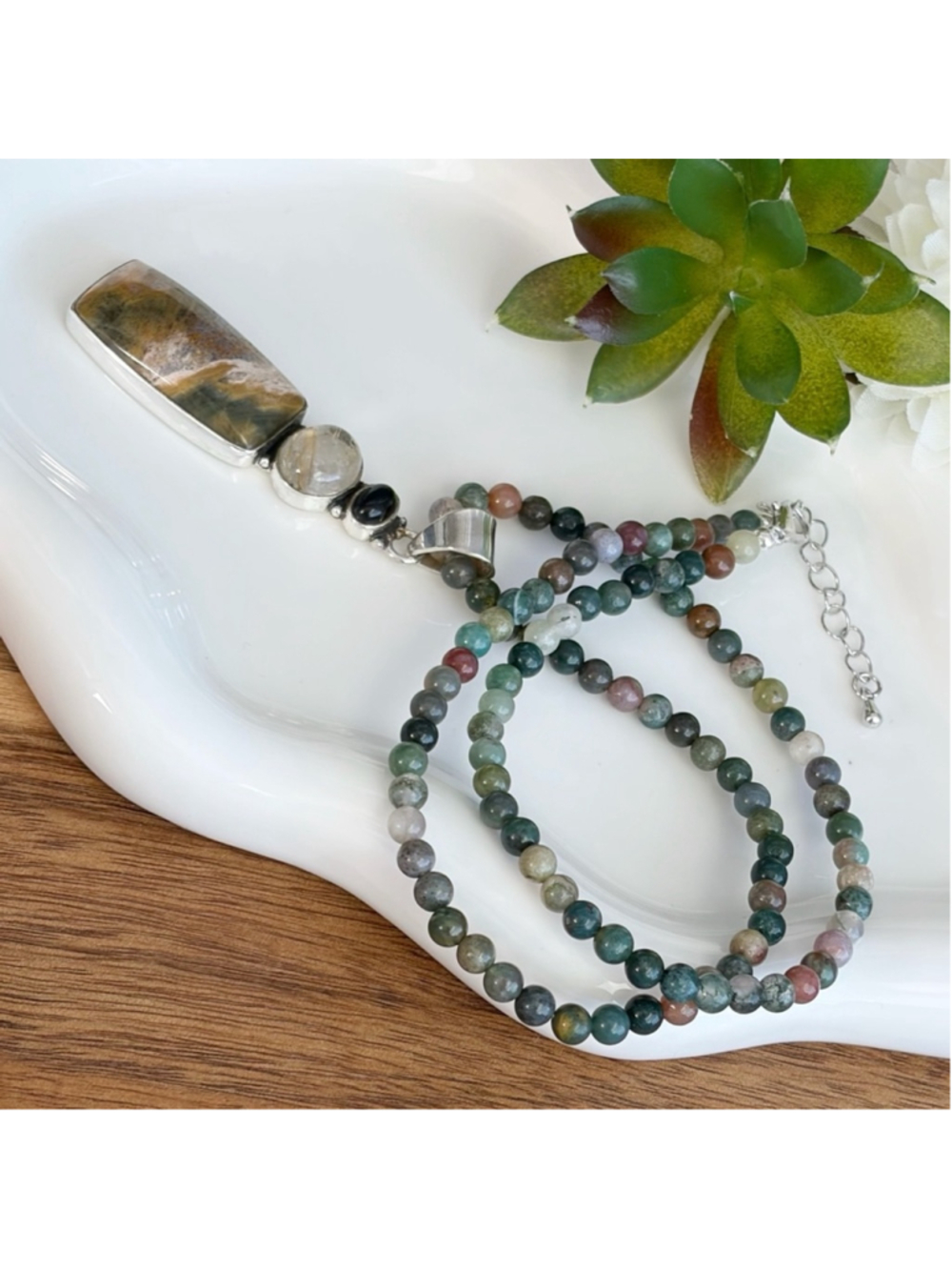 Onyx Golden Rutile Quartz Ocean Jasper Pendant Necklace Jewelry Set Lot New 925 - Picture 5 of 8